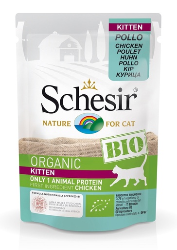 Schesir Bio Organic Pouch For Kitten with Chicken In Paté (16 pouch)