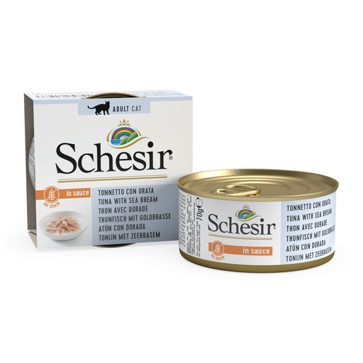 Schesir Can for Cat Tuna with Sea Bream in Broth 70g (14 Can)
