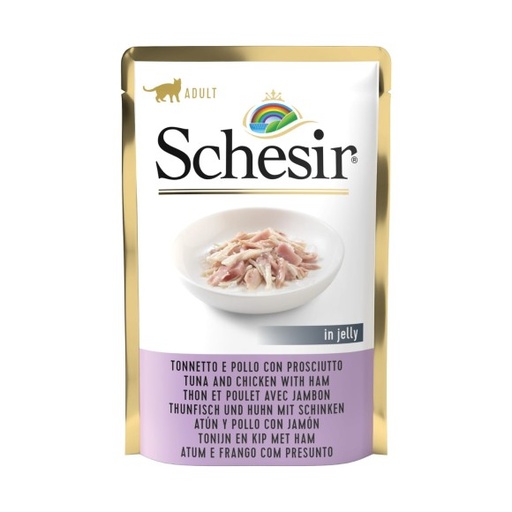 [8005852172501] Schesir Pouch Tuna and Chicken with Ham in Jelly For Adult Cat 85g (1 Pouch)