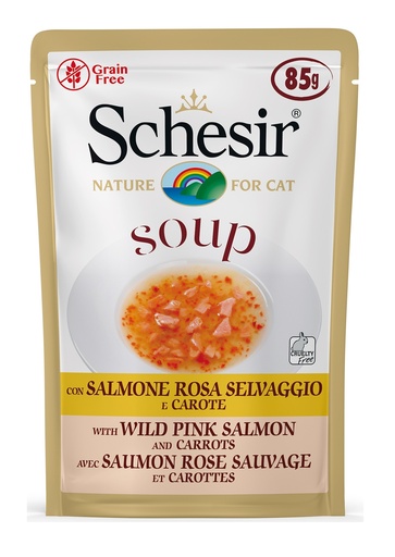 [8005852146779] Schesir Pouch in Soup with Wild Pink Salmon and Carrots 85g (1 Pouch)