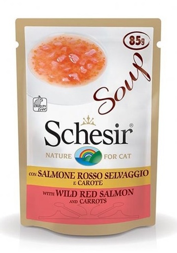 Schesir Pouch in Soup with Wild Red Salmon and Carrots 85g (20 Pouch)