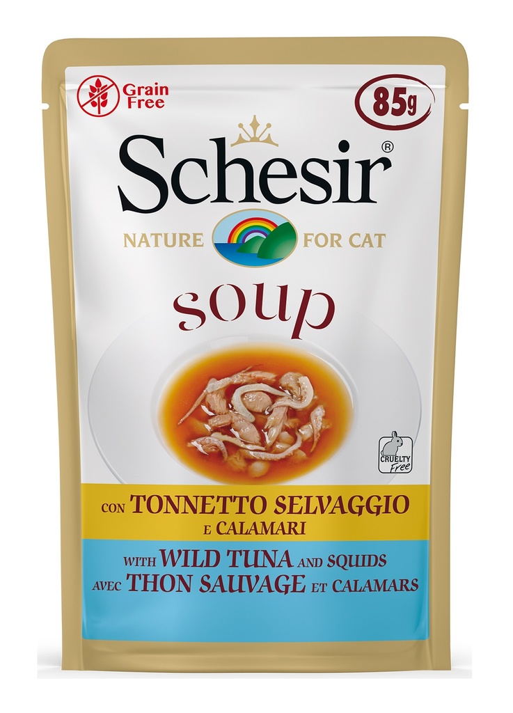 Schesir Pouch in Soup with Wild Tuna & Squids 85g