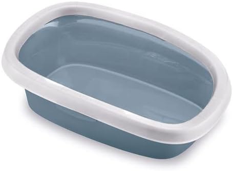 [8003507965829] Stefanplast Open Cat Litter Tray with Rim – Steel Blue  (Sprint 10 (43x31x14)cm)