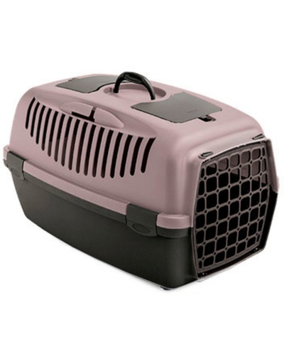 [8003507973527] Stefanplast Pet Carrier Plastic Door Pink/ Brown (Gulliver 2 (55x36x35)cm)
