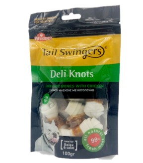 [5206819111707] Pet Interest Tail Swingers Deli Knots Chew Knot Rawhide Bones With Chicken 100g