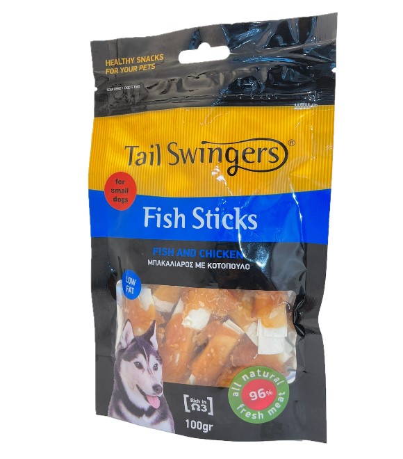 Tail Swingers عيدان السمك والدجاج للكلاب الصغيرة 100 جم