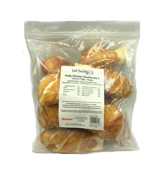 Pet Interest Tail Swingers Puffy Chicken Drumsticks L 16cmX115gr 12pcs/pk