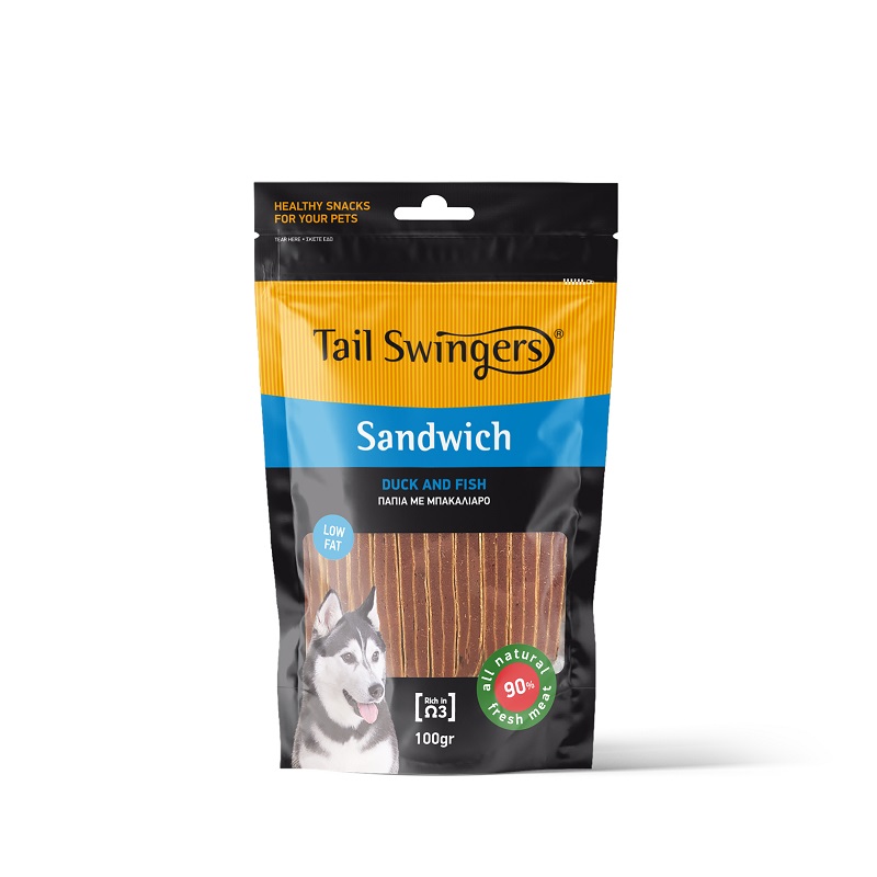 Pet Interest Tail Swingers Sandwich Duck And Fish 100g