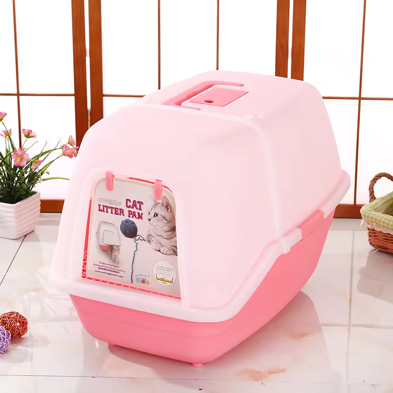 Pets.Love.Earth Cat Litter Box Pink with Folding Hood 24x16x17