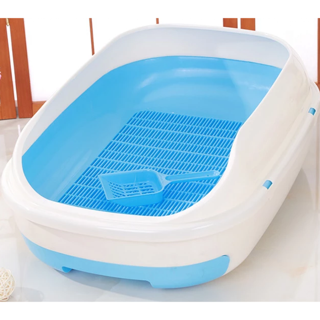 بتس لوف إيرث صينية رمل قطط مع قاعدة فلتر وحافة وصينية زرقاء 25x18x10 سم