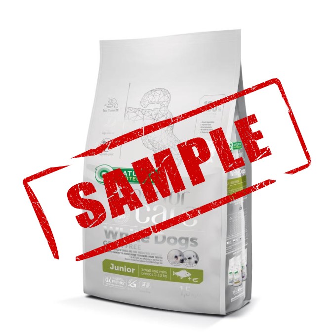 عينة من طعام الكلاب الجاف رعاية ممتازة للكلاب البيضاء مع السمك الأبيض من نيجر بروتكشن للكلاب الصغيرة جميع الأحجام 40 جرام