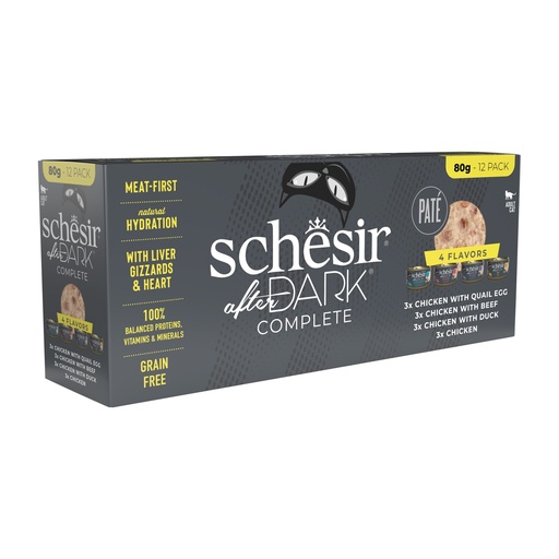 [8005852549945] Schesir After Dark Can for Cat Variety Pack In Paté 12X80g (Chicken with Quail Egg, Beef & Duck)