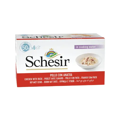 [8005852753076] Schesir Can For Cat Chicken With Duck in Cooking Water 6x50g Per Pack