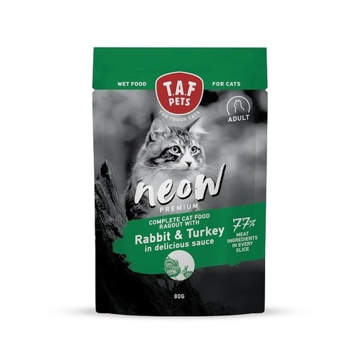 [5207147214252] TAF Neow Premium Wet Food For Adult Cat Pouch with Rabbit and Turkey in Sauce 80g