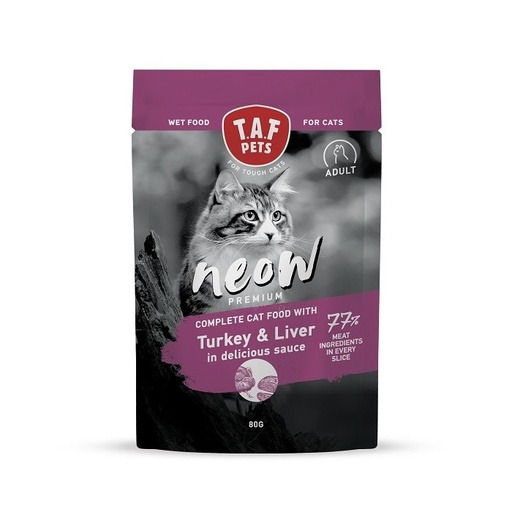 [5207147214276] TAF Neow Premium Wet Food For Adult Cat Pouch with Turkey and Liver in Sauce 80g