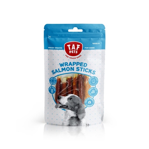 [5207147116327] TAF Pets Fresh Dog Treats Wrapped Salmon Sticks 75g