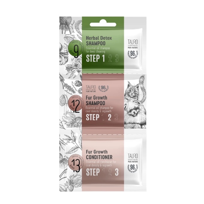 Tauro Pro Line Pure Nature Herbal Detox, Fur Growth Shampoo and Conditioner 6X8X4ml