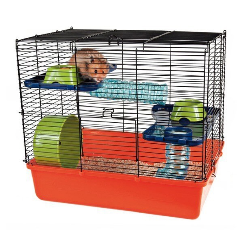 Trixie Cage with basic equipment for hamsters, 40 × 38 × 30 cm, orange/blue/green