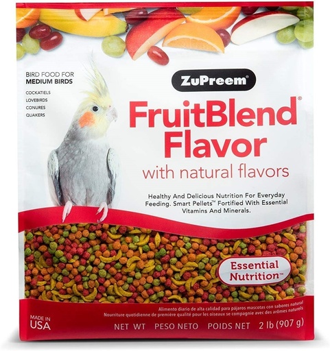 [762177820200] Zupreem Fruit Blend Flavor Bird Food for Parrots and Conures M 907g