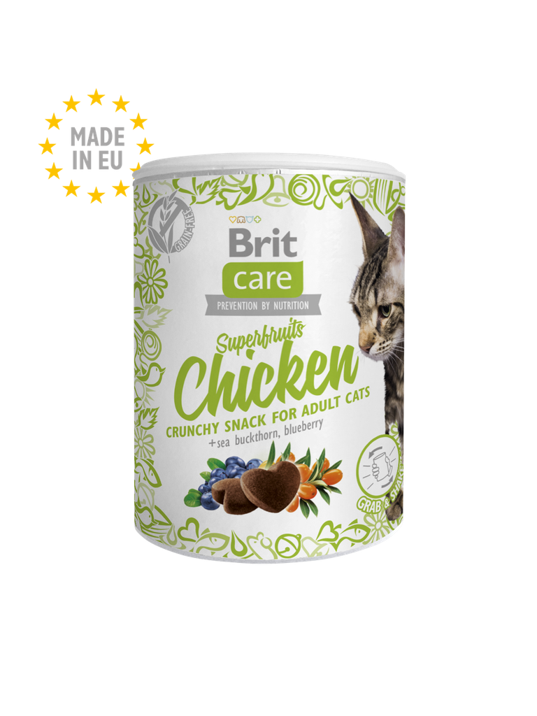 Brit Care Cat Snack Superfruits For Adult Chicken + Sea Buckthorn & Blueberry 100g 