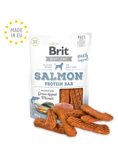[8595602543724] Brit Meaty Jerky - Salmon & Chicken Protein Bar – 80g 