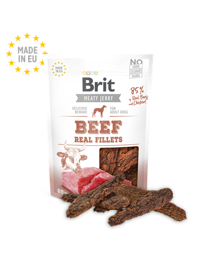 [8595602543687] Brit Meaty Jerky - Beef & Chicken Fillets – 80g 