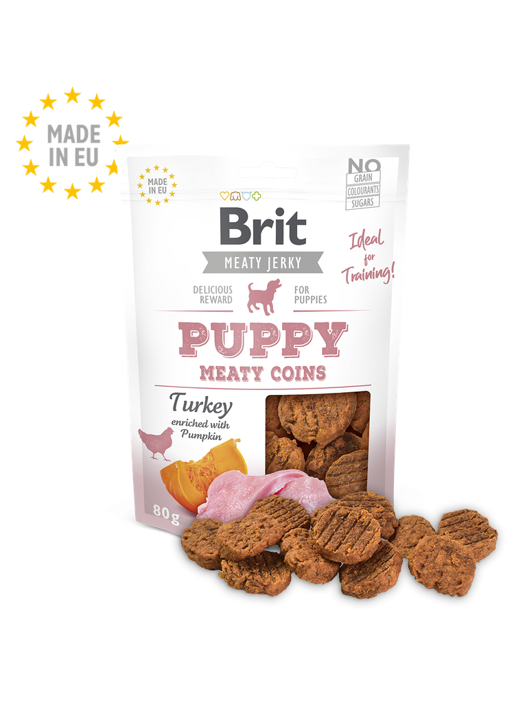Brit Meaty Jerky - Turkey & Chicken Meaty Coins – 80g for Puppies