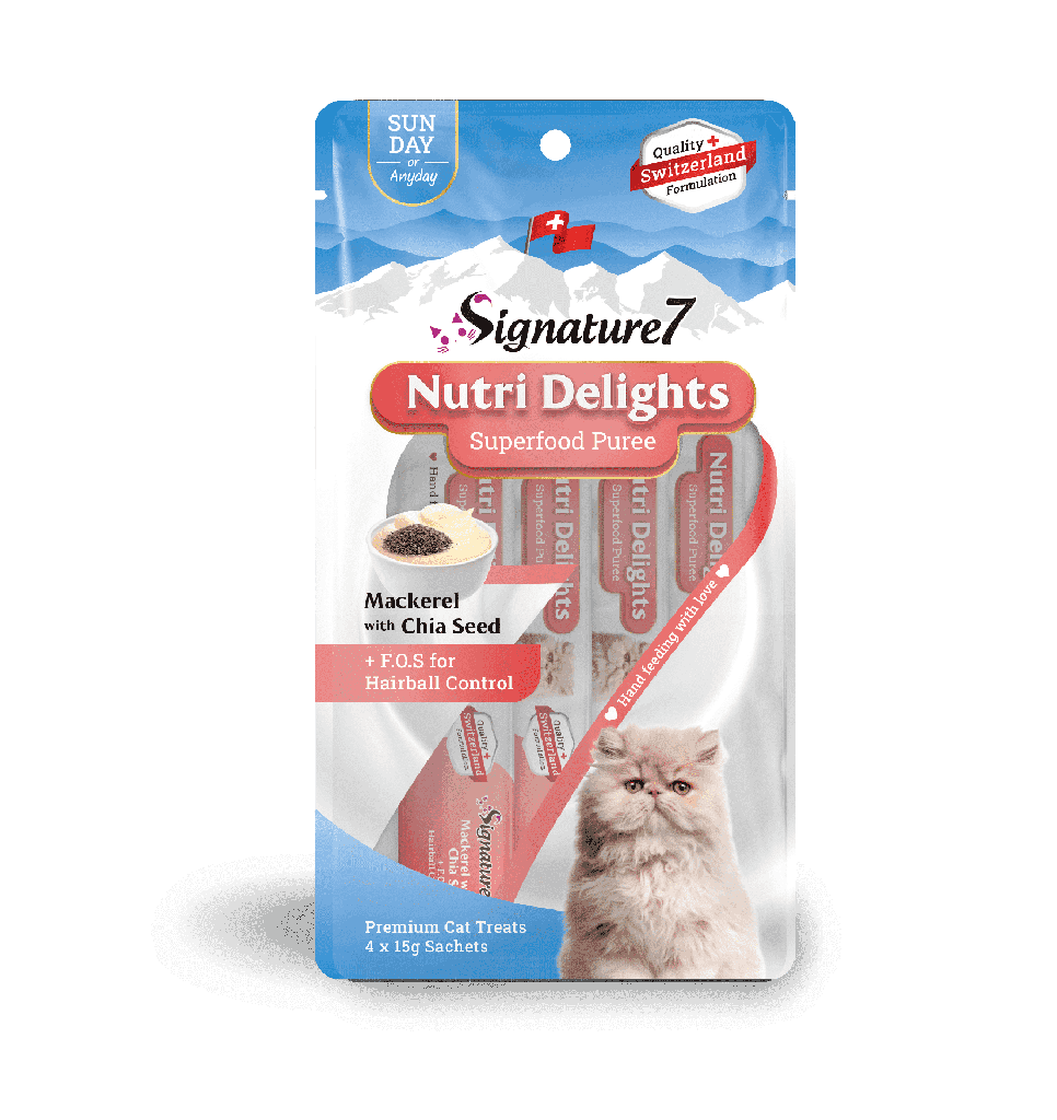 S7 Nutri Delights Mackerel With Chia Seed + F.O.S For Hairball Control - Puree - (4x15g) 60g 