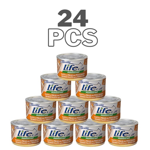 Life Cat Can Chicken Fillets with White Fish with Pumpkin  - 150g  (24 Can)