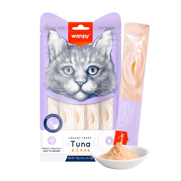 Wanpy Creamy Lickable Treats – Tuna & Crab (5x14g) – 70g 