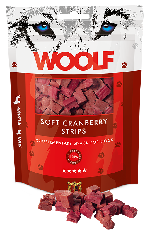 Woolf Soft Cranberry Strips – 100g 