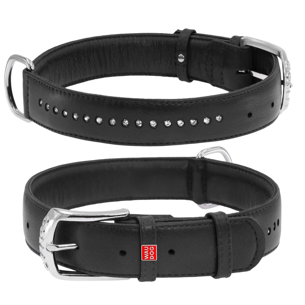Wau Dog Glamor collar with rhinestones, black S 27-36 cm 