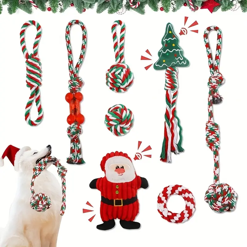 Pets.Love.Earth Christmas Rope Toy Kit With Santa – 8 pack  