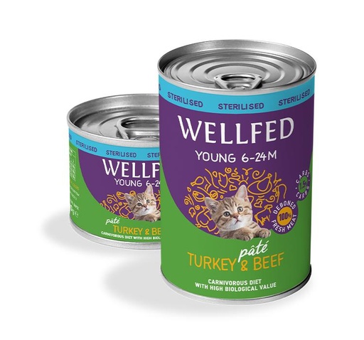 [5206819147140] Pet Interest Wellfed Young Sterilized (6 - 24 months) Turkey & Beef Canned Paté  (400 gm)