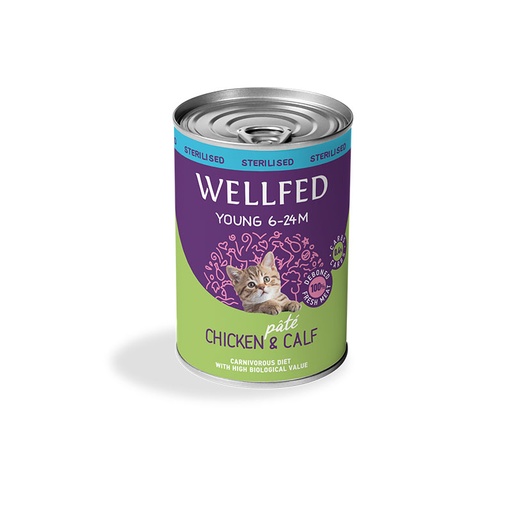 [5206819147249] Pet Interest Wellfed Young Sterilized (6 - 24 months) Chicken and Calf Canned Paté (400 gm)