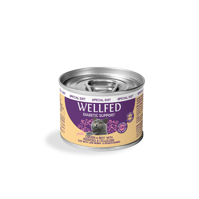 Pet Interest Wellfed Diabetic Support Chicken and Beef with Potatoes and Cellulose Canned Paté