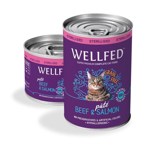 [5206819143586] Pet Interest Wellfed Adult Sterilized Beef and Salmon Canned Paté (800 gm)
