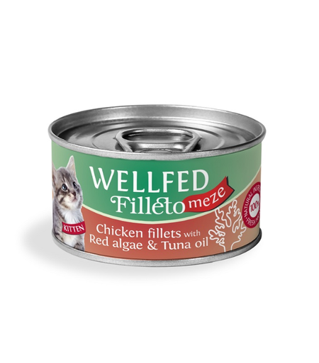 Pet Interest Wellfed Filleto Meze Chicken Fillet with Red Algae and Tuna oil Can 70g for Kitten  (12  علبة)