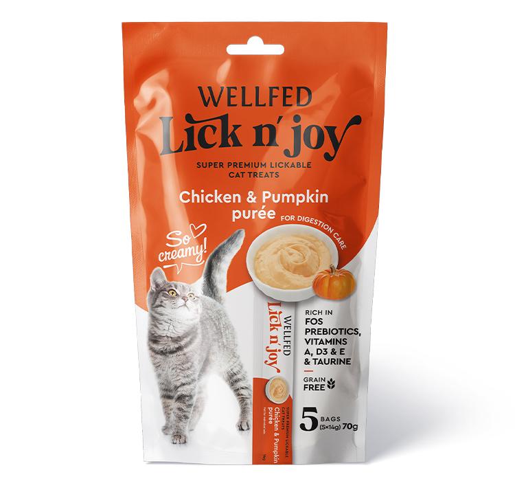 [5206819210868] Pet Interest Wellfed Lick N’ Joy Chicken and Pumpkin Puree 70g (5x14g) For Cat