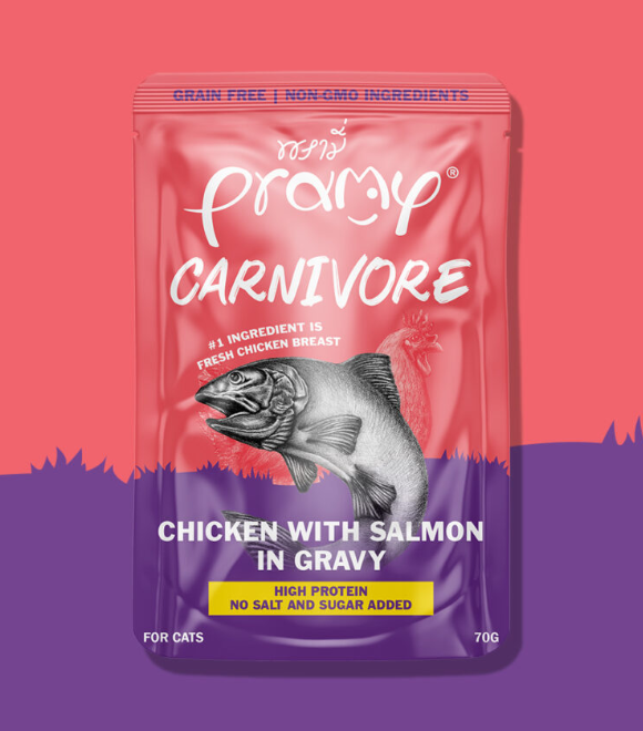 [8859601044928] Pramy Carnivore Chicken with Salmon In Gravy Pouch 70g (1  عبوة)