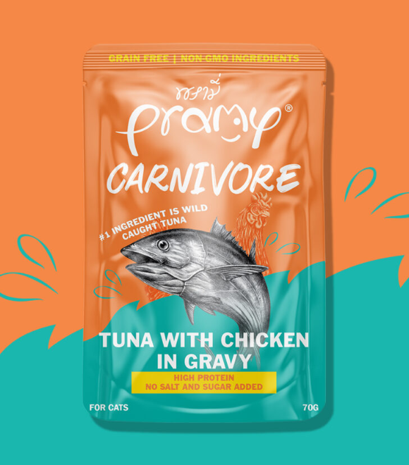 Pramy Carnivore Tuna with Chicken In Gravy Pouch 70g