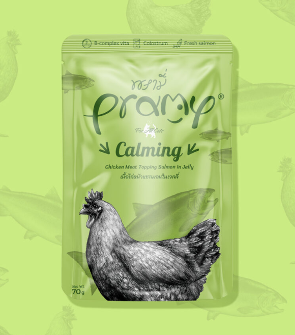 Pramy Chicken Meat Topping Salmon in Jelly Calming  Pouch 70g
