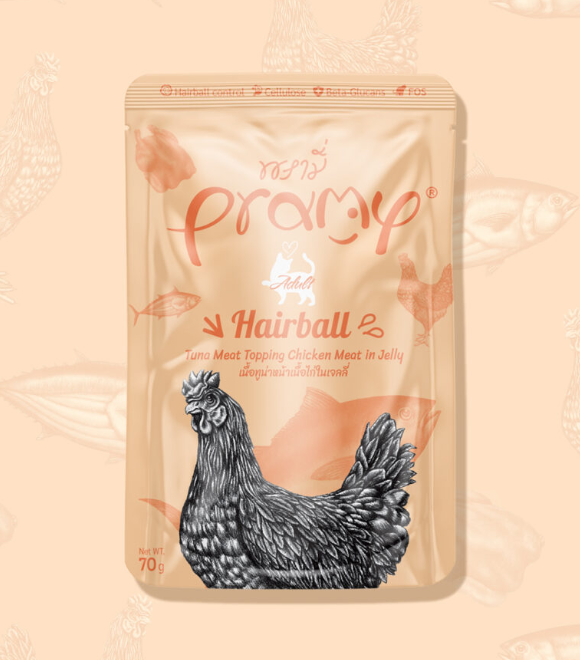 Pramy Tuna Meat Topping Chicken meat in Jelly Hairball Pouch 70g