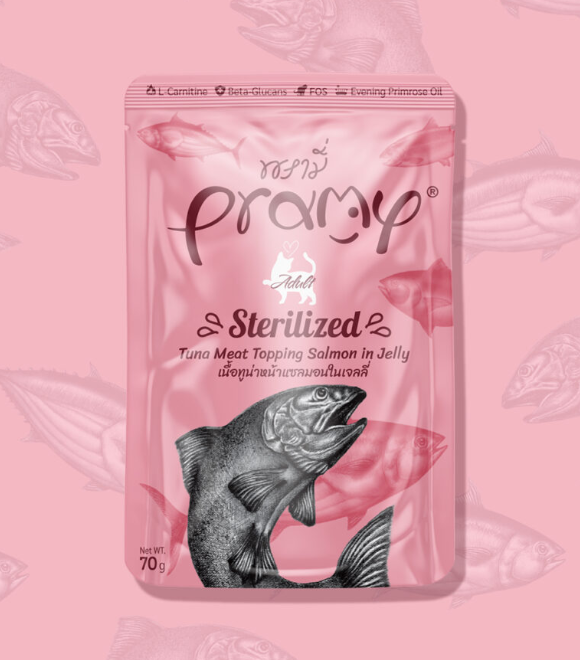 [8859601044294] Pramy Tuna Meat Topping Salmon in Jelly Sterilized Pouch 70g (1  عبوة)