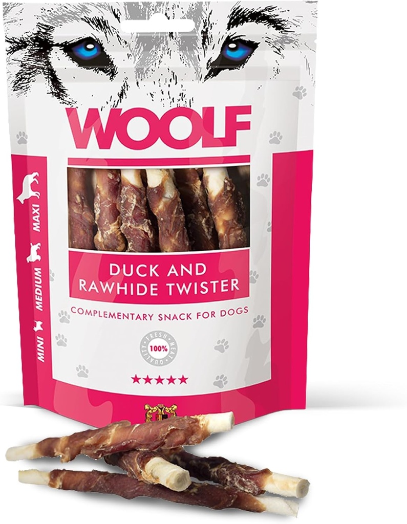 Woolf Duck And Rawhide Twister – 100g 