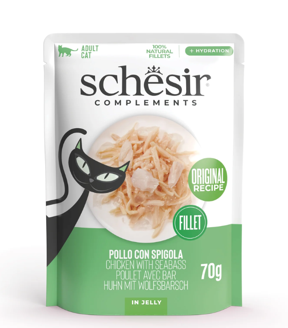 [8005852121745] Schesir Cat Pouch Chicken Fillets with Seabass in Jelly 70g (1  عبوة)