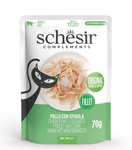 [8005852921796] Schesir Cat Pouch Chicken Fillets with Seabass in Jelly 70g (12  عبوة)