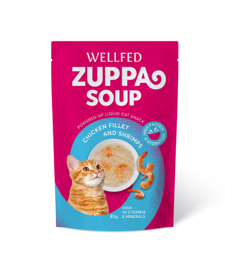 [15206819211015] Pet Interest Wellfed Zuppa Soup – Chicken Fillet with Shrimps 85g For Cat (12 Pouch)