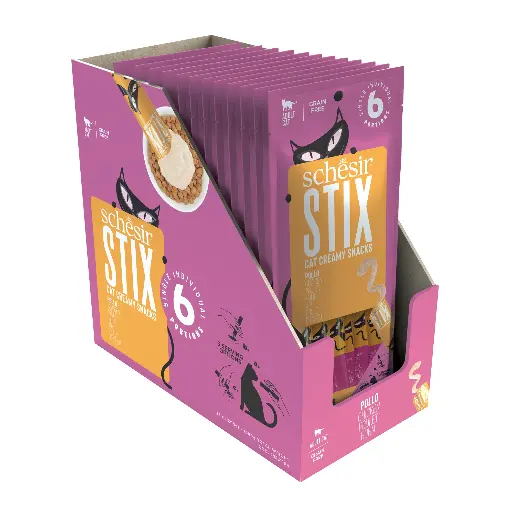 Schesir Stix Cat Creamy Snacks with Chicken 6 X 15g (6 Bags)