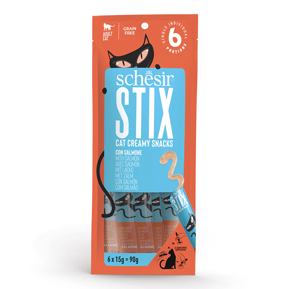 Schesir Stix Cat Creamy Snacks with Salmon 6 X 15g
